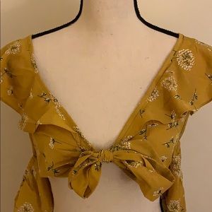 Yellow Tie Front Crop Top